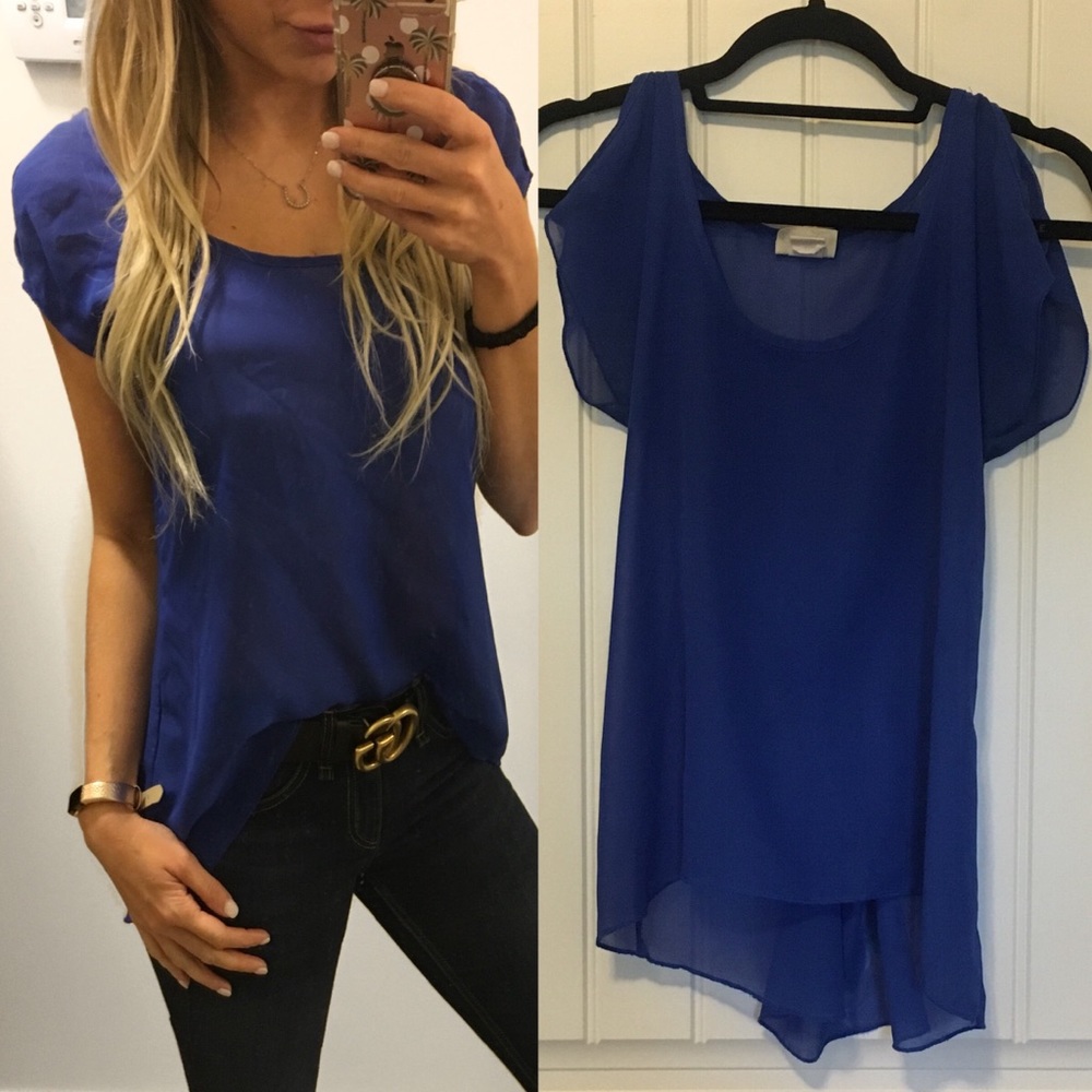 Cobalt Blue Cold Shoulder Shear Flowy Top M